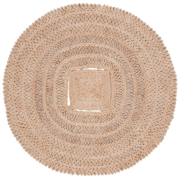 SAFAVIEH Natural Fiber Beige 4 ft. x 4 ft. Woven Border Round Area Rug