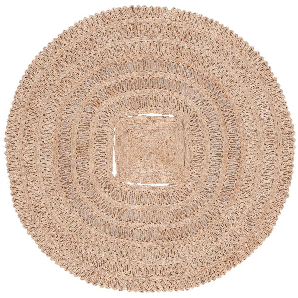 Natural Beige Round Jute Handmade Flat Woven Rug, 6'