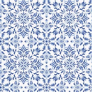 Ornamental Tile Lisbon Blue Removable Peel and Stick Vinyl Wallpaper, 28 sq. ft.