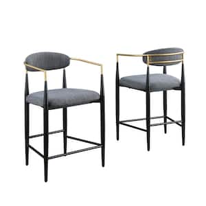 Amor 25 in. H Low Back Gray Linen Wood Bar Stools (Set of 2)