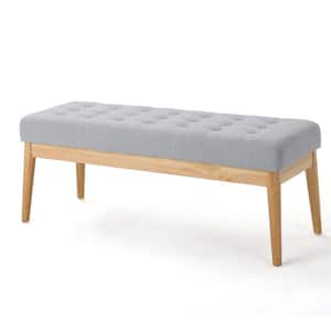 Button-Tufted Light Gray 43.5 in. Polyester Upholstered Bedroom Bench with Birch Legs