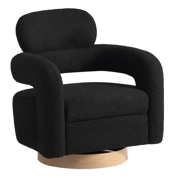 Bayville Modern 29 in. Wide Sherpa Fabric Barrel Accent Chair with 360° Swivel in Black