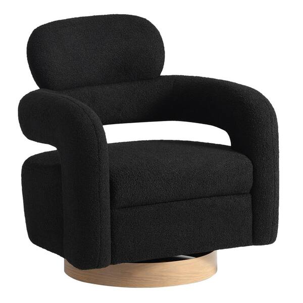 Bayville Modern 29 in. Wide Sherpa Fabric Barrel Accent Chair with 360° Swivel in Black