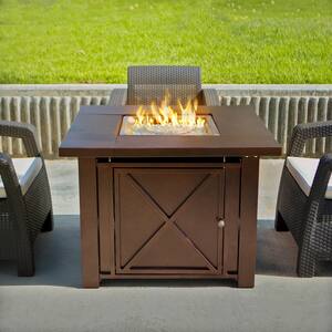 38 in. x 28 in. Square Aluminum Propane LPG Gas Outdoor Patio Heater Fire Pit Table with Weather Cover