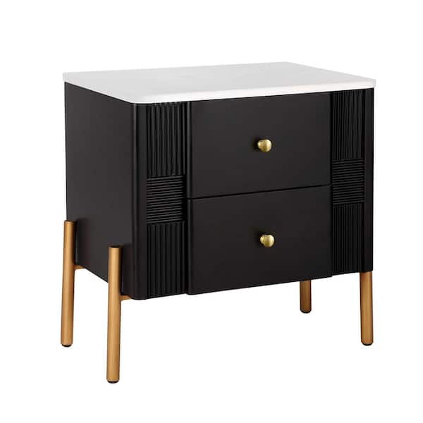 Black 2 Drawers 21.6 in. W Nightstand