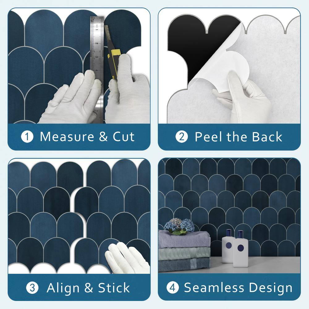 Blue Fish Scale Peel and Stick Mosaic Tile Sheets