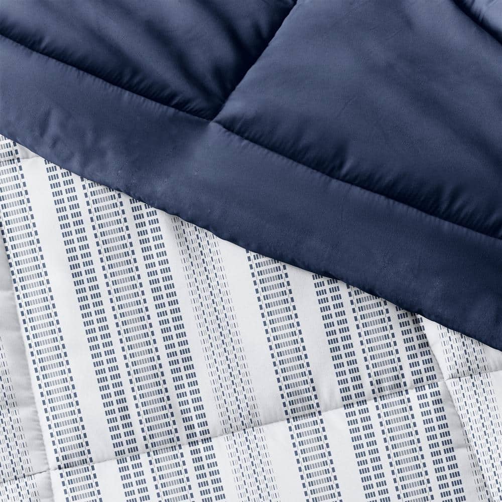 King Navy and White Reversible Down Alternative Comforter Set