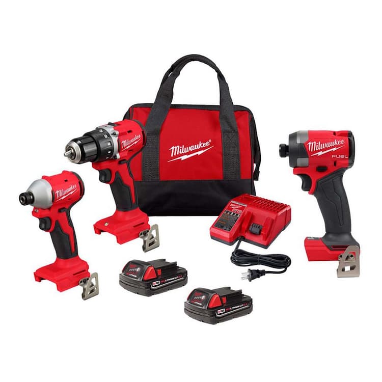 Milwaukee M18 18V Lith-Ion Brushless Cordless Drill/Impact Combo Kit (2-Tool) w/(2) 2.0 Ah Battery, Charger &amp; Impact Driver