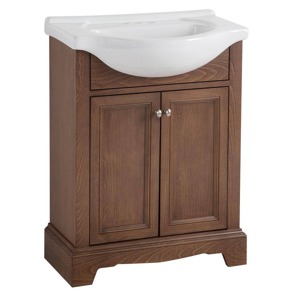 Glacier Bay Valencia 26 In W X 18 In D Bathroom Vanity In Butterscotch With Porcelain Vanity Top In White With White Sink Vaiip2 Bt The Home Depot