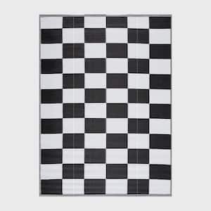 California Black and White 10 ft. x 14 ft. Folded Reversible Recycled Plastic Indoor/Outdoor Area Rug-Floor Mat