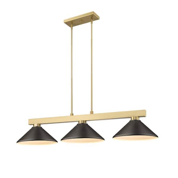 Cobalt 3-Light Modern Gold Billiard Light with Bronze Steel Shades
