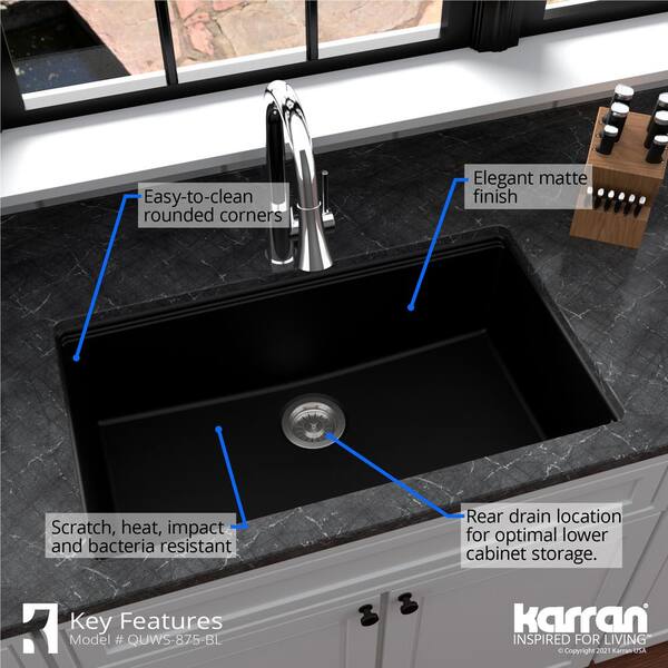 Karran Quws 875 Quartz 32 5 In Single Bowl Undermount Workstation Kitchen Sink In Black Quws 875 Bl The Home Depot