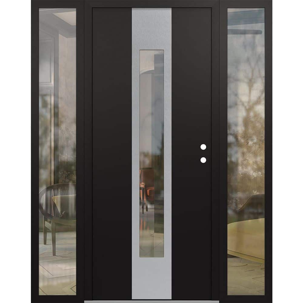 A1 68 in. x 80 in. Silver P Left-Hand/Inswing Clear Glass Black/Black 2 Sidelite Steel Prehung Front Door price history on PriceWatchPro