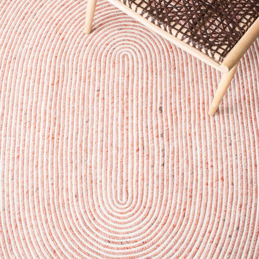 Handwoven Red and Ivory Wool Round Braided Area Rug, 3' x 3'