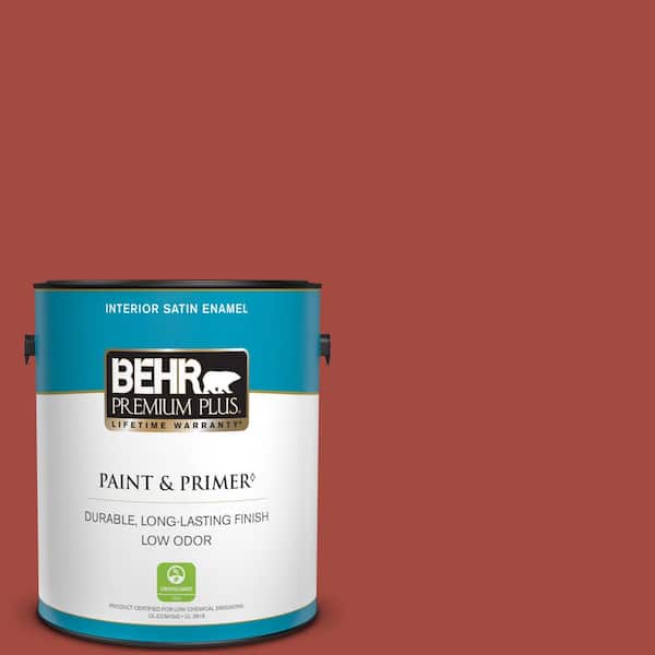 BEHR PREMIUM PLUS 1 gal. #170D-7 Farmhouse Red Satin Enamel Low Odor Interior Paint & Primer