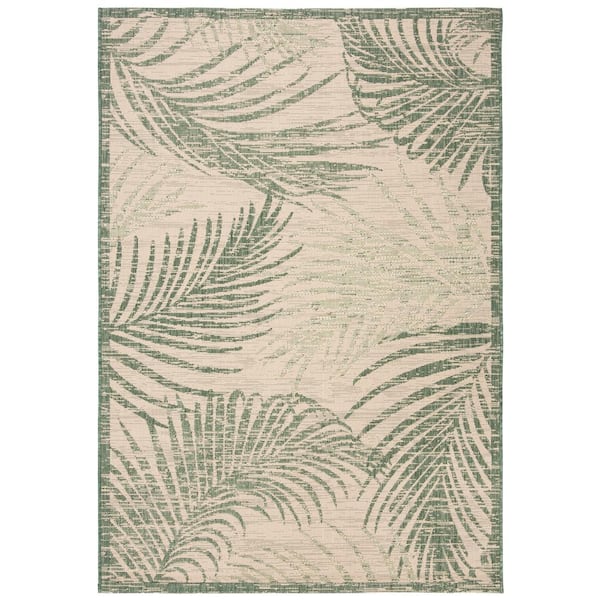 Courtyard Beige/Green Doormat 2 ft. x 4 ft. Border Palm Leaf Indoor/Outdoor Area Rug