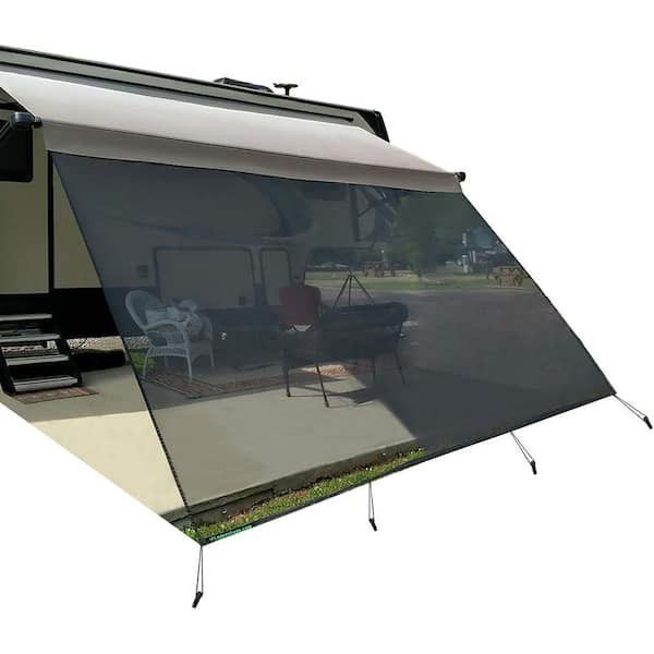 10 ft. Mesh Sunshade Block Patio Front Glare Motorhome Camping Trailer Awning Sunblocker 19'3 Black 3-Year Warranty