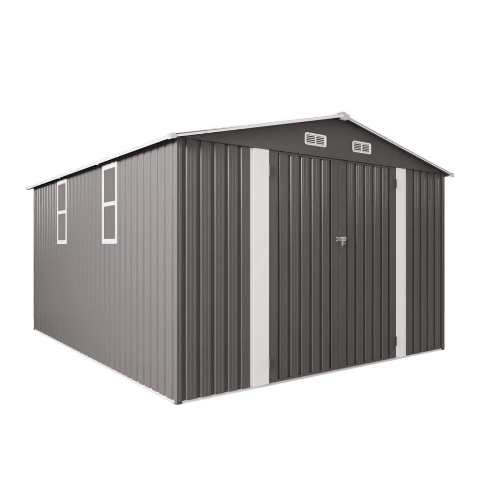 10x12FT Metal Outdoor Storage Shed with Double Door and Two Translucent Windows for Backyard Patio Lawn Poolside price history on PriceWatchPro