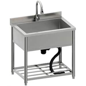 21.7 in. D x 27.56 in. W Freestanding Utility Sink in Silver with Pull-Out Faucet for Outdoor/Indoor Use