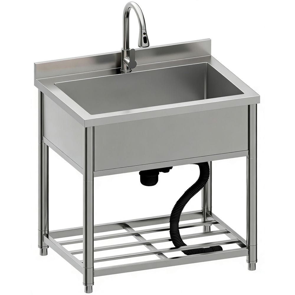 21.7 in. D x 27.56 in. W Freestanding Utility Sink in Silver with Pull-Out Faucet for Outdoor/Indoor Use price history on PriceWatchPro
