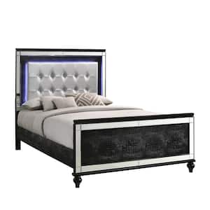 New Classic Furniture Valentino Black Wood Frame Full Panel Bed with Lighted Headboard