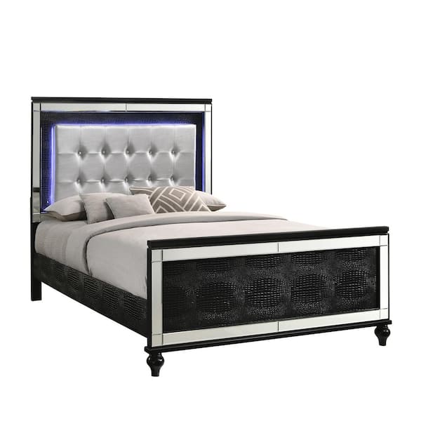 NEW CLASSIC HOME FURNISHINGS New Classic Furniture Valentino Black Wood Frame Full Panel Bed with Lighted Headboard