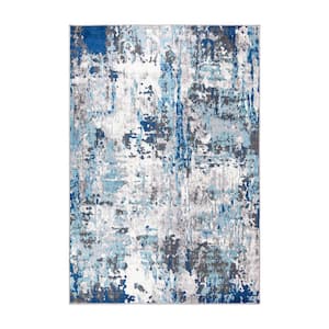 Blue 7 ft. 10 in. x 10 ft. Distressed Modern Abstract Area Rug
