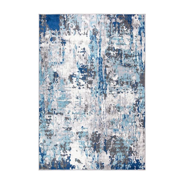 World Rug Gallery Blue 7 ft. 10 in. x 10 ft. Distressed Modern Abstract Area Rug