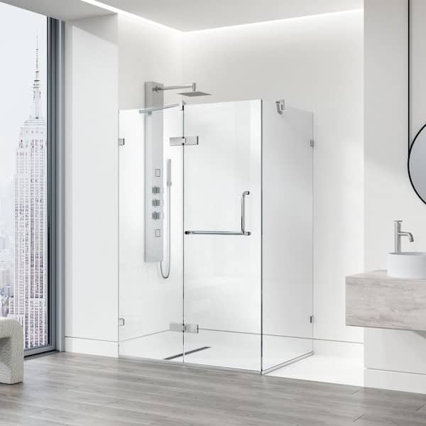 Monteray 30 in. L x 38 in. W x 73 in. H Frameless Pivot Rectangle Shower Enclosure in Chrome with 3/8 in. Clear Glass