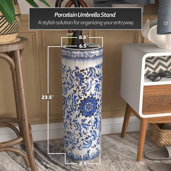 Blue & White Porcelain Umbrella Stand - Lucky Symbols Blue & White Porcelain Umbrella Stand - Lucky Symbols