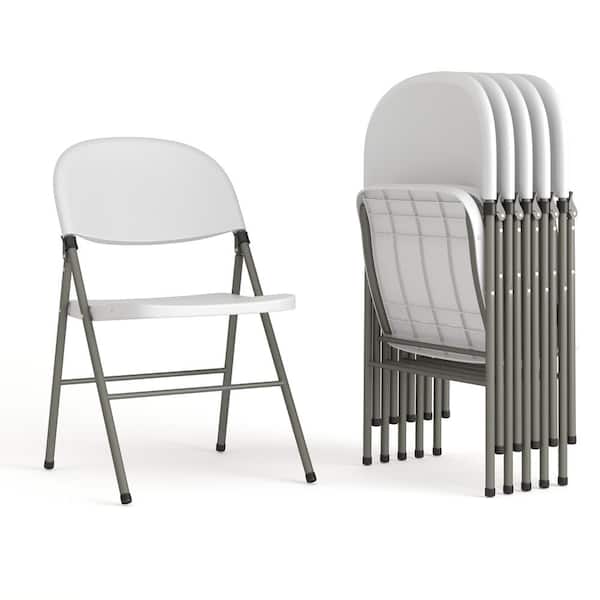 Flash Furniture Hercules Series White Plastic Seat with Metal Frame Folding Chair (Set of 6)