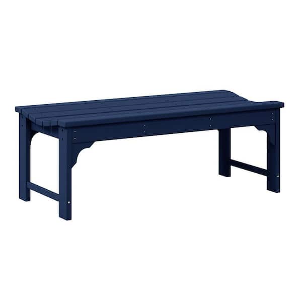 Mason Outdoor Patio All-Weather Fade Resistant HDPE Poly Plastic Backless Garden Bench in Navy Blue