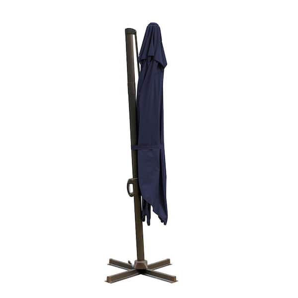 HomeRoots 10 ft. Dark Gray Polyester Square Tilt Cantilever Patio Umbrella with Stand