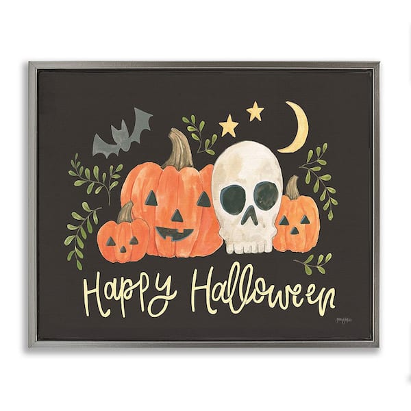 Stupell Industries Whimsical Happy Halloween by Jenaya Jackson 1 Piece Floater Frame Graphic Print Typography Art Print 31 in. x 25 in.