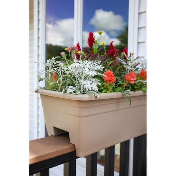 The HC Companies Heavy-duty 24 in. W Plastic Akro Deck Rail Box Planter,  White with Plugs SPX24DB0A10C005LRBWT-WHITE The Home Depot
