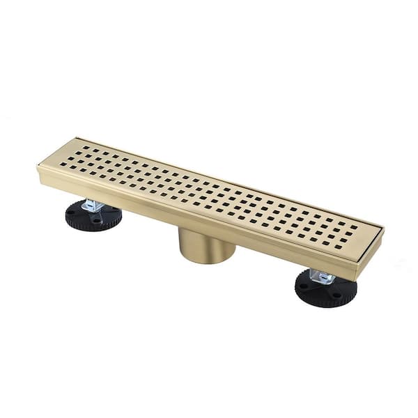 Interbath 12 in. Stainless Steel Linear Shower Drain with Square Hole Pattern Drain Cover in Brushed Gold