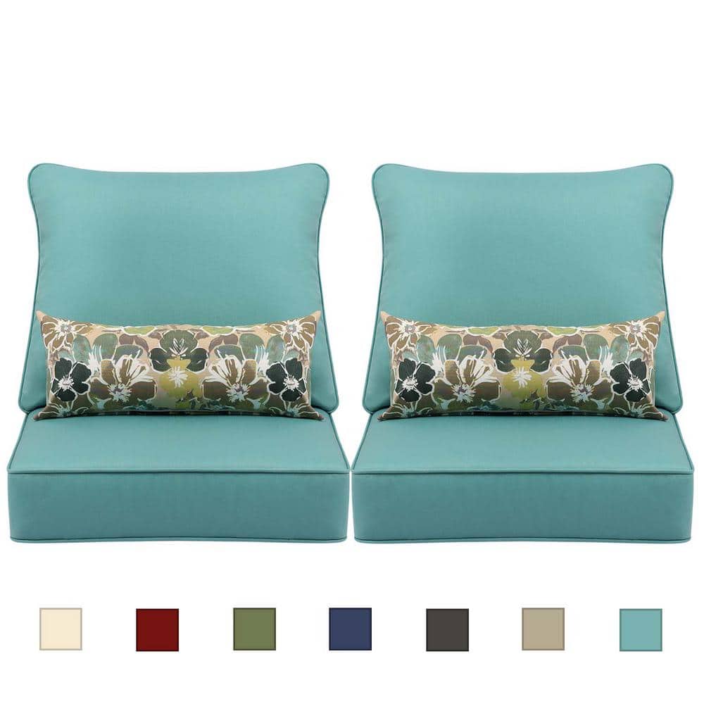 Aoodor Teal Outdoor Deep Seat Cushion Set with Floral Pillows