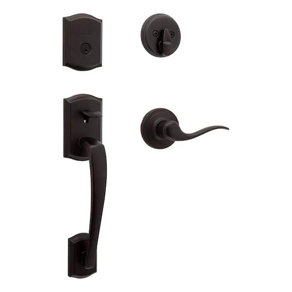 Prescott Venetian Bronze Keyed Entry Single Cylinder Door Handleset with Tustin Door Handle Featuring SmartKey Security