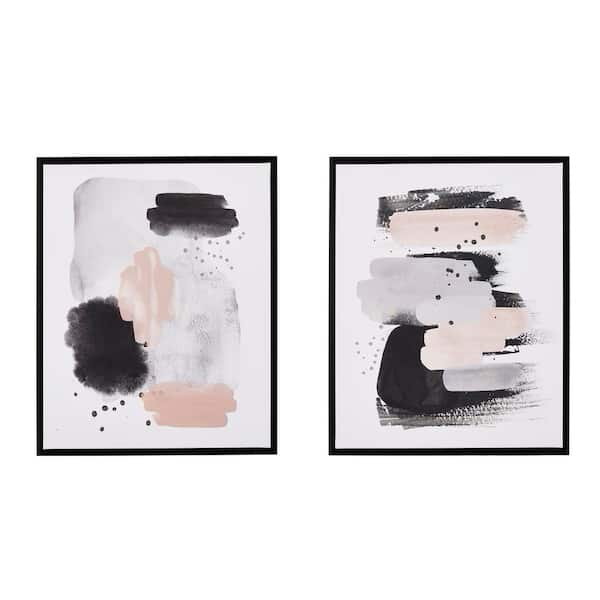 StyleWell Black Framed Black, Pink and Silver Abstract Wall Art 21 in. H x 17 in. W (Set of 2)