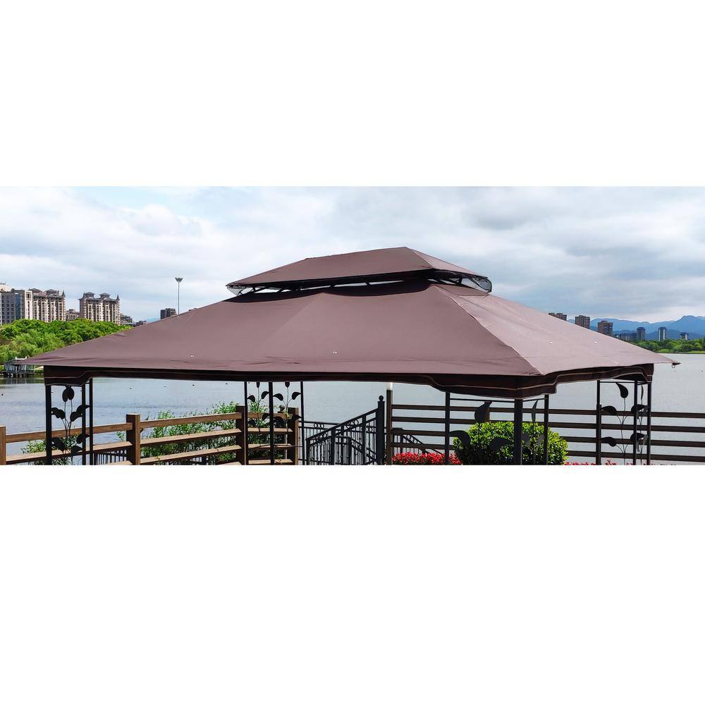 13x10 Brown Polyester Double Roof Gazebo Replacement Canopy