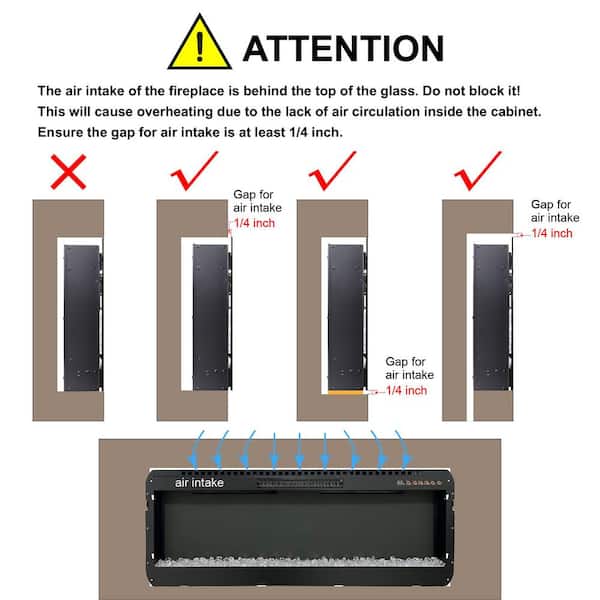 36 in. Wall Mounted Electric Fireplace Recessed Ultra Thin Tempered Glass Front Heater with Remote and Multi-Color Flame