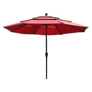10 ft. Aluminum Market Outdoor Tilt Patio Umbrella with Double Air Vent in Red