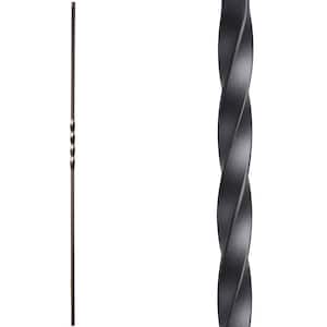 Twist and Basket 44 in. x 0.5 in. Satin Black Wrought Iron Traditional Iron Baluster