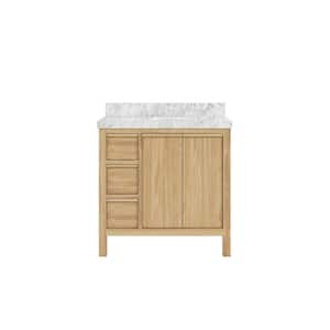 Elizabeth 36 in. W x 22 in. D x 36 in. H Right Offset Sink Bath Vanity in Natural with 2" Carrara Marble Top