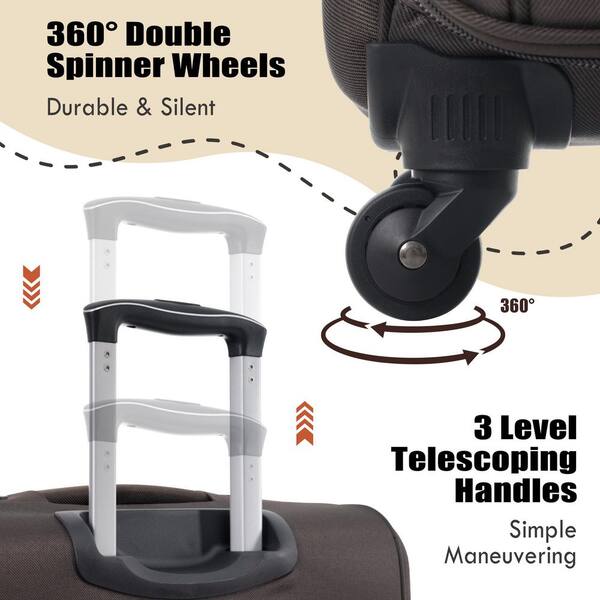 Tatahance 3-Piece Brown Softside Lightweight Luggage Set with