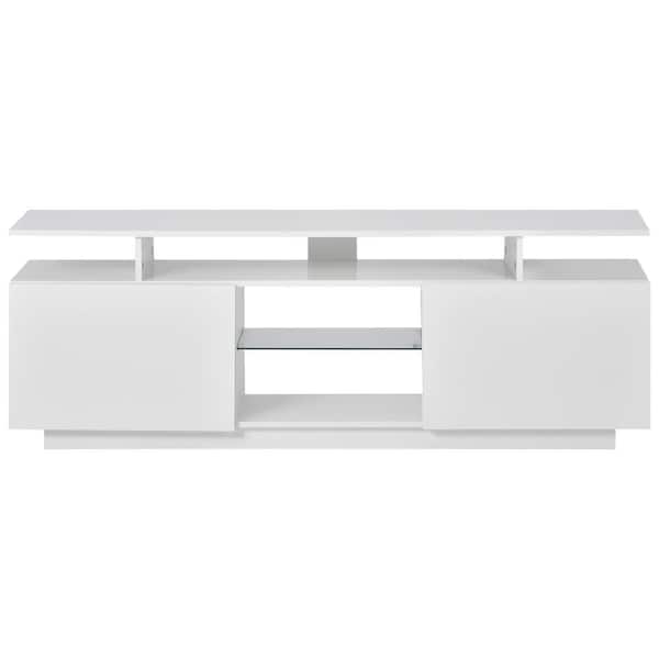 Spaco 62.9 in. White Particle Board TV Stand 2-Storage Cabinets Fits TV's up to 75 in. with LED Lights, 16-Colors