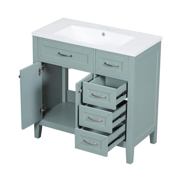 36 in. W x 18 in. D x 36 in. H Single Sink Bath Vanity in Green with White Ceramic Top