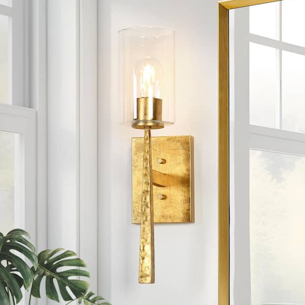 Uolfin 1-Light Vintage Goldleaf Wall Sconce with Clear Glass Shade