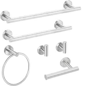 6 Pieces Bathroom Hardware Accessories Set Wall Mount with Towel Bar Toilet Paper Holder Towel Hook Stainless Steel