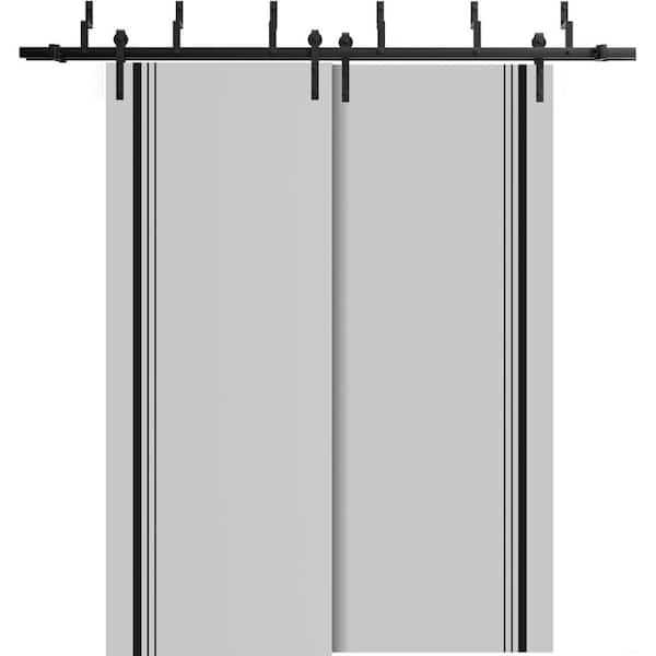 84 in. x 96 in. 2 Panel White Solid Wood with Honeycomb Sliding Barn Door with Hardware Kit